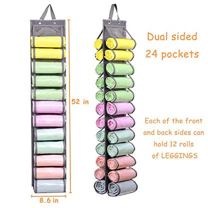 Legging Storage Bag Storage Hanger Can Holds 24 Leggings or Shirts Jeans Compartment Storage Hanger, Foldable Leggings Organizer Clothes Portable Closets Roll Holder(Grey)