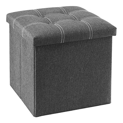 Storage Ottoman, Small Ottoman Foot Rest, Ottoman... (Grey | Linen)