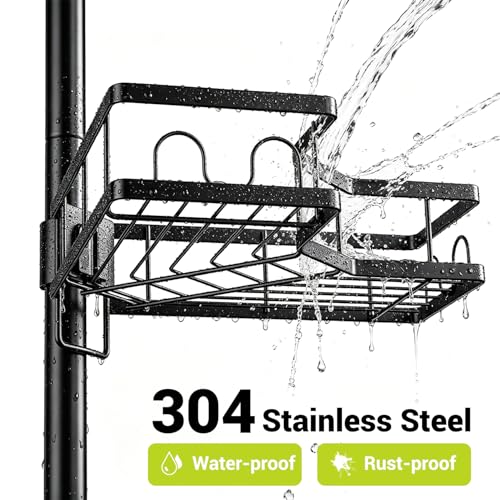 Standing Corner Shower Caddy - 4-Tier Rustproof Adjustable Shower Shelves | Floor Standing Shower Organizer Rack, No Drill Corner Shower Shelf for Bathroom, Apartments and Renters