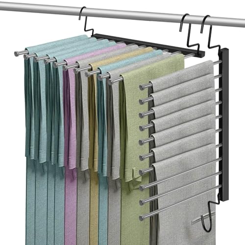 Pants Hangers Space Saving for Closet: 10 Layer Me... (Black+silver | Metal)