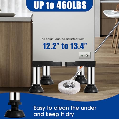 12.2" to 13.4" Height Mini Fridge Stand Adjustable Washer and Dryer Pedestals Stand with 4 Strong Feet Heavy Duty Laundry Pedestal for 16-24 Inch Appliance 460 Pounds Stand (Black)