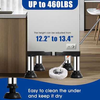 12.2" to 13.4" Height Mini Fridge Stand Adjustable Washer and Dryer Pedestals Stand with 4 Strong Feet Heavy Duty Laundry Pedestal for 16-24 Inch Appliance 460 Pounds Stand (Black)