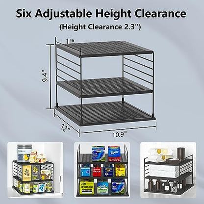 Upgraded Cabinet Organizers and Storage -Divided Compartment Holder for Plastic Bag, Wrap, Foil, Snack and Box for Kitchen and Pantry Organization and Storage, Kitchen Organization(Black)