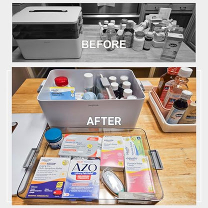 JOYBOS 3-Tier Medicine Storage Box Cabinet, Empty First Aid Kit Portable Medical Supply Organizer with Leather Handle for Home 3-Tier Medicine Storage Box