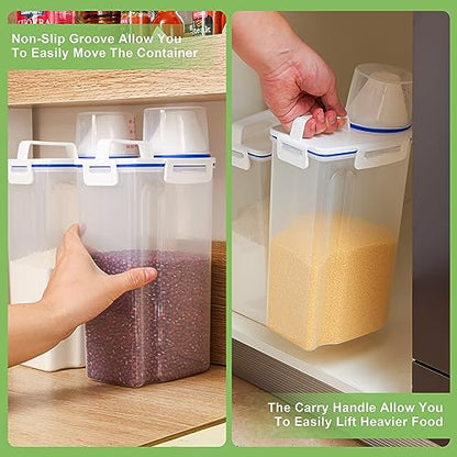 2 Pcs 5.5Lbs Rice Dispenser Storage Containers, Rice Container with Measuring Cup & Pour Spout, Kitchen Plastic Airtight Container for Cereal, Grain, Flour, Sugar, Oatmeal, Dry Pet Dog Food