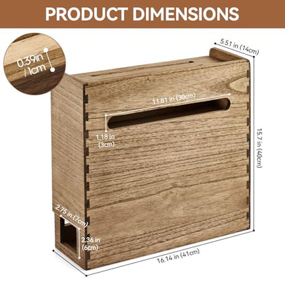 KIRIGEN Wooden WiFi Router Storage Box, 3-Tier Cable Organizer, Brown | Solid Wood 3-Tier Design Stores Routers, Modems, Power Strips, Adapters, and Cables for Desks, TV Stands, and Home Offices