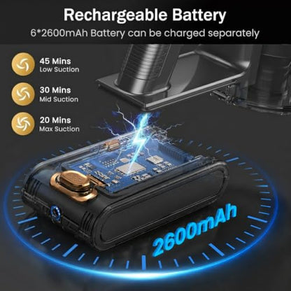 Cordless Vacuum Cleaner, 10-in-1 Lightweight Stick Vacuum with 45mins Runtime, Powerful Suction, LED Touch Screen, Rechargeable Vacuum Cleaners for Home Hardwood Floor Carpet Pet Hair (Gold)