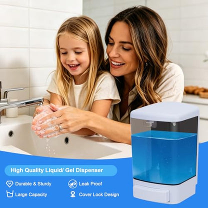 Soap Dispenser Wall Mount, 33.8oz/1000ml Commercial Manual Soap Dispenser Wall Mounted for Bathroom Kitchen Hotel, Liquid Containers Shampoo Plastic | Shower Room Dispenser Soap Pump, Visual Window, Easy Soap Replacement