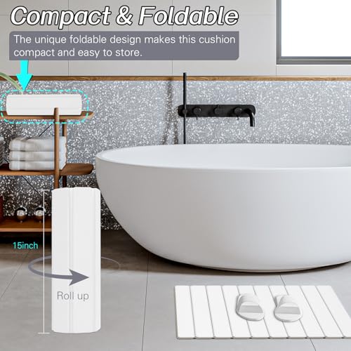 2 Pack Stone Bath Mats Foldable Non-Slip Quick Dry Bathroom Rugs | White Super Absorbent Diatomaceous Earth. Folds Flat for Compact Storage. Easy to Clean. Sandpaper Included for Stain Removal