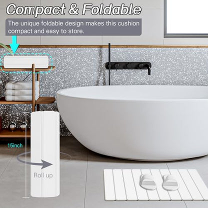 2 Pack Stone Bath Mats Foldable Non-Slip Quick Dry Bathroom Rugs | White Super Absorbent Diatomaceous Earth. Folds Flat for Compact Storage. Easy to Clean. Sandpaper Included for Stain Removal