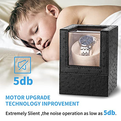 Automatic Single Watch Winder for Automatic Watches,Rotating Watch Case with Japanese Quiet Motor，AC Adapter or Battery Powered
