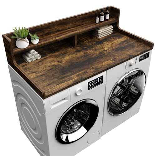 Washer Dryer Countertop, 54" x 27.55" 2-Tier Washer Dryer Topper with Edge, for Laundry Room Organization Rustic Brown