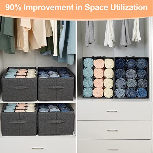 4Pcs Closet Organizers and Storage Bins for Clothes - 12 Cell Drawers Organizer Grid Storage Box for Jeans Pants Sweater T-shirts, Wardrobe Shelf Dividers Closets Organization