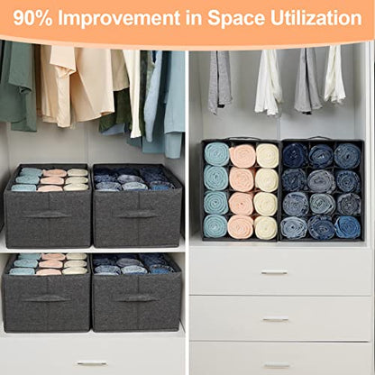 4Pcs Closet Organizers and Storage Bins for Clothes - 12 Cell Drawers Organizer Grid Storage Box for Jeans Pants Sweater T-shirts, Wardrobe Shelf Dividers Closets Organization