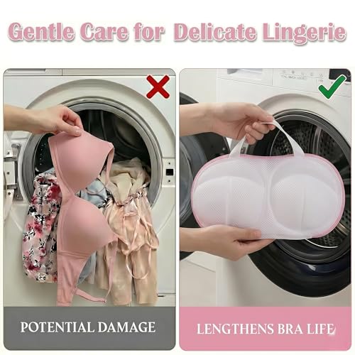 8 Pcs Bra Washing Bags, Lingerie Bag for Washing Brassiere, Pink, A-D Cups | Women & Girls Bra Washer Protector | Home and Travel Use | Concealed Zipper | Breathable Mesh Fabric | Easy to Clean