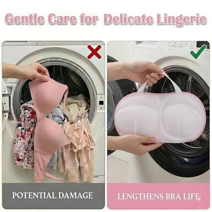 8 Pcs Bra Washing Bags, Lingerie Bag for Washing Brassiere, Pink, A-D Cups | Women & Girls Bra Washer Protector | Home and Travel Use | Concealed Zipper | Breathable Mesh Fabric | Easy to Clean