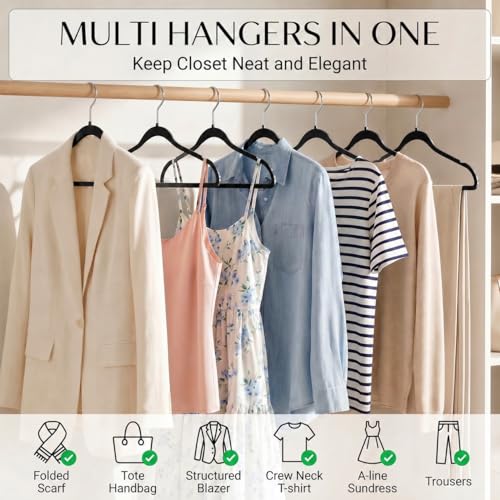 Plastic Hangers 50 Pack, Heavy Duty Plastic Hangers for Clothes | Non-velvet Slim Hangers with 360° Swivel Hook & Clothes Thin Hanger - Durable Coat Hangars, Space Saving Hanger - Black