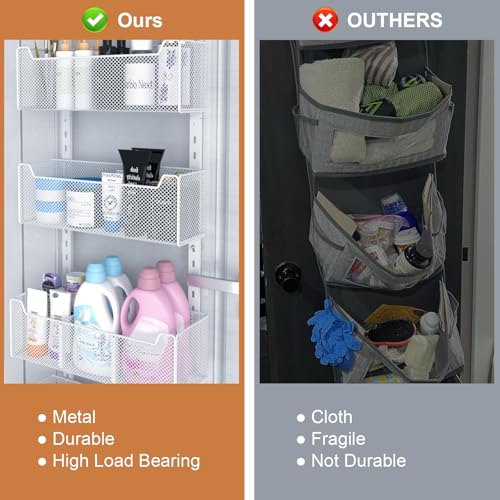 VyGrow Over The Door Organizer, Metal Door Organizer Hanging with 5 Adjustable Baskets and Coat Hook, Behind The Door Storage for Bedroom Closet Bathroom Pantry Cabinet Kitchen, White