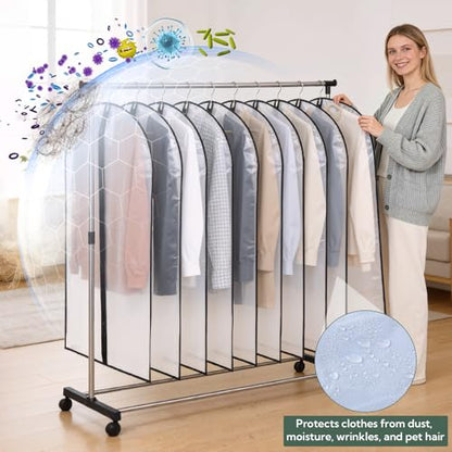 24 Pack Garment Bags for Hanging Clothes, 40" Clear PEVA Garment Bags with Zipper, Dustproof Clothes Covers for Suits, Shirts, Jackets and Dresses, Reusable Hanging Garment Bags for Closet Storage