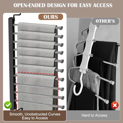 Pants Hangers Space Saving for Closet: 10 Layer Metal Jean Hanger | Collapsible Non Slip Trouser Hangers - Magic Rotational Pant Rack for Display and Storage - College Dorm Essentials