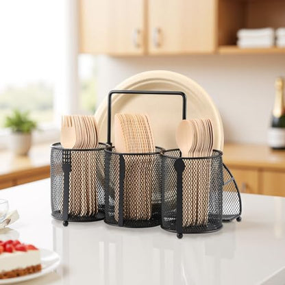 Utensil Caddy Silverware Holder for Party, Metal Mesh Cutlery Storage Organizer for Forks Spoons Napkins Plates, Perfect for Kitchen, Buffet, Picnic, Camping & Outdoor BBQ