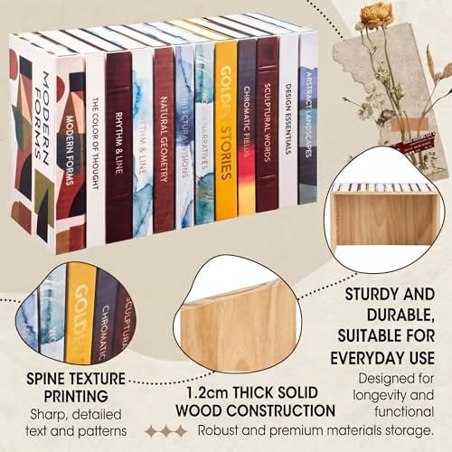 Gerrii 15.9"x10.2"x5.6" Solid Wood Hidden Book Box, Decorative Electronics Hider for Router, Cable, Modem, Cords, Plugs, Outlets – Real Hardcover Faux Books Storage Box for Bookshelf Home Decor