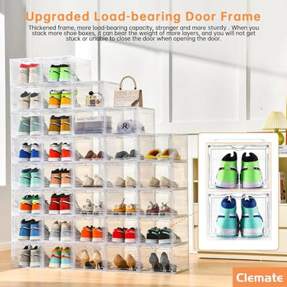 Upgraded X-Large Shoe Organizer,Shoe Storage Organizer,12 Pack,Shoe Box Clear Plastic Stackable,Drop Front Shoe Box with Clear Door, Shoe Containers For Sneaker Display,Fit up to US Size12