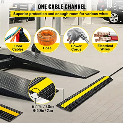 Happybuy 4 Pack of 1-Channel Rubber Cable Protector Ramps Heavy Duty 18000Lbs Load Capacity Cable Wire Cord Cover Ramp Speed Bump Driveway Hose Cable Ramp Protective Cover | Heavy Duty, 18000Lbs Load Capacity, Speed Bump Driveway, Hose Cable Ramp