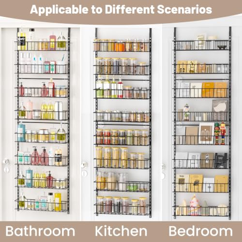 ElegantArray 8-Tier Pantry Door Organizer, Black | Over The Door, Hanging Spice Rack Shelves, Home Office Laundry Room Bathroom & Kitchen, Storage Rack