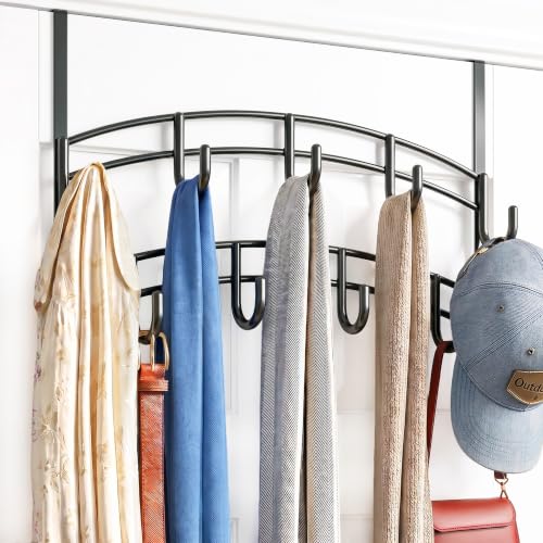 LYNK Professional® Home™ Over the Door Hooks - 9 Hook – Over the Door Coat Rack - Over the Door Hanger - Hanging Towels or Clothes - Bathroom, Bedroom, Laundry Room - Lifetime Ltd. Warranty, Black