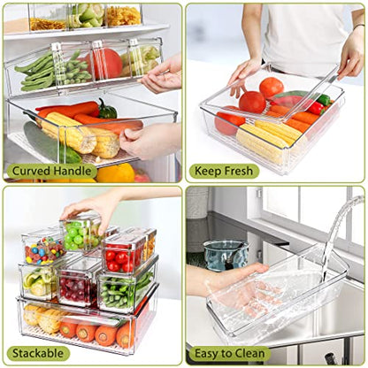 10 Pack Stackable Fridge Organizers and Storage Bins with Lids for Kitchen