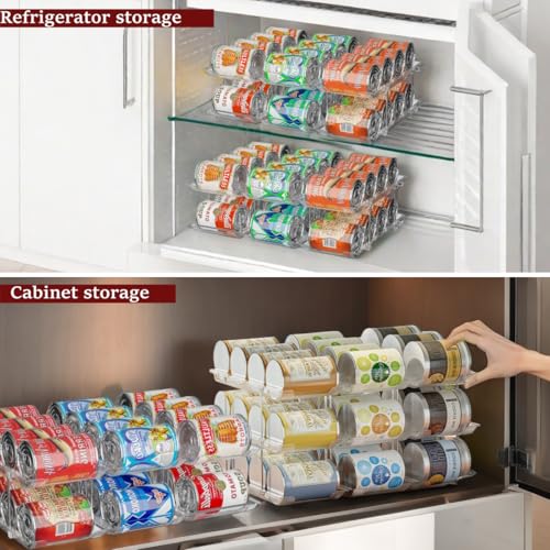 Can Organizer for Pantry, 3 Tier Rolling Can Storage Organizer Pantry | Automatic Rolling, Holds 36 Cans, Modular Combination, Clear, Fits Cabinets, Pantry & Fridge, Easy Access, Space Saving