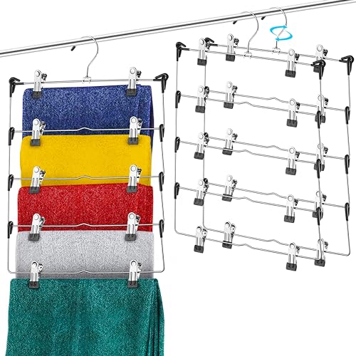 5-Tier Pants Hangers with Clips Non Slip Skirt Han... (3 Count | Metal, Rubber | Metal- Rubber)