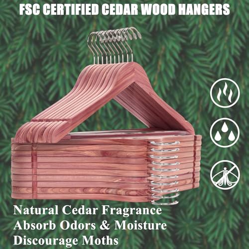 Amber Home 30 Pack Natural Red Cedar Wooden Suit Coat Hangers for Closet | Wooden Clothes Hangers with Non-slip Pants Bar, Cedar Hangers for Shirts, Jackets, Dresses, and Pants
