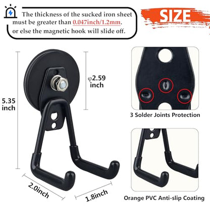 Heavy Duty Magnetic Garage Hooks,4 Pack Strong Large Magnet Hook for Power Drill,Garden Tools,Hose,Pegboard,Garage, Workshop,Magnetic Storage Hooks for Indoor Outdoor Hanging(Black)