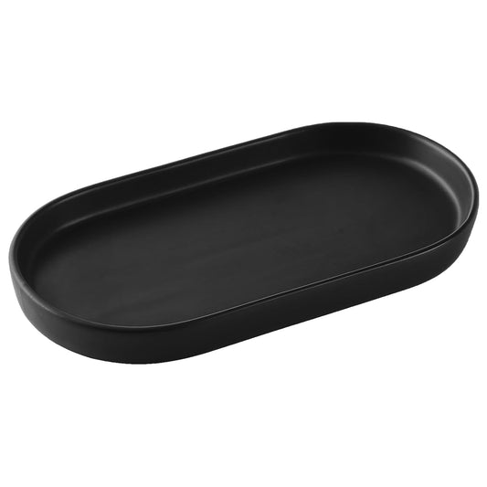 Matte Black Round Soap Dispenser Tray - 8'' Ceramic Vanity Tray for Bathroom Decorative, Jewelry Ring Dish, Comestic Holder, Kitchen Sink Countertop Organizer Plate