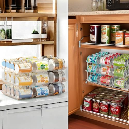 Can Organizer for Pantry, 3 Tier Rolling Can Storage Organizer Pantry | Automatic Rolling, Holds 36 Cans, Modular Combination, Clear, Fits Cabinets, Pantry & Fridge, Easy Access, Space Saving