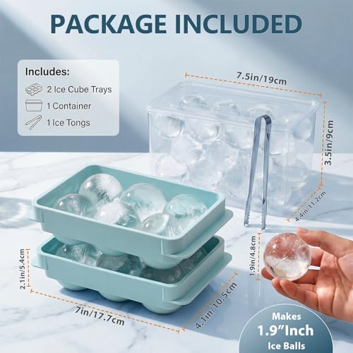 Large Ice Cube Molds, 2 Pack Round Ice Cube Mold with Storage Bin and Tongs, Makes 12 × 1.9-Inch Ice Spheres, Easy Fill and Twist Release for Whiskey, Bourbon and Cocktails