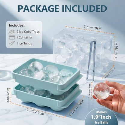 Large Ice Cube Molds, 2 Pack Round Ice Cube Mold with Storage Bin and Tongs, Makes 12 × 1.9-Inch Ice Spheres, Easy Fill and Twist Release for Whiskey, Bourbon and Cocktails