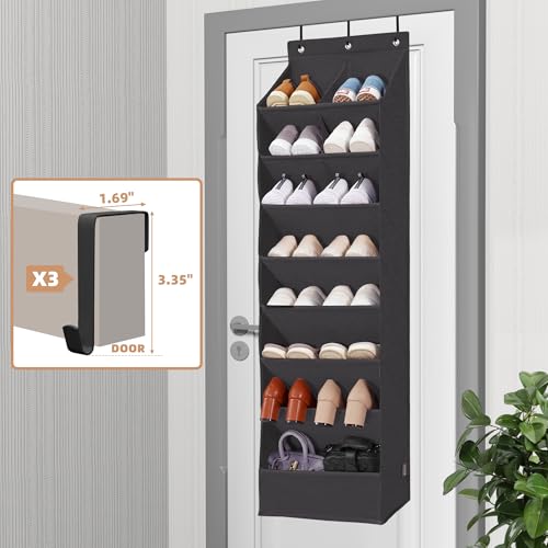 STORAGE MANIAC Over the Door Shoe Organizer Heavy-Duty Large Deep Pocket Hanging Shoe Organizer Shoe Rack Door Closet Shoe Organizer for Wall, Dorm & Narrow Door Storage Shoe Holder Black, 1 Pack