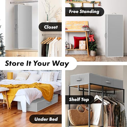 Simple Houseware 41.5" Wrapping Paper Organizer, Fits 40 Rolls, Gray | Adjustable Straps, Interior Divider for Ribbons & Bows, 3 Clear Pockets for Gift Bags & Tools, 41.5"L x 16"W