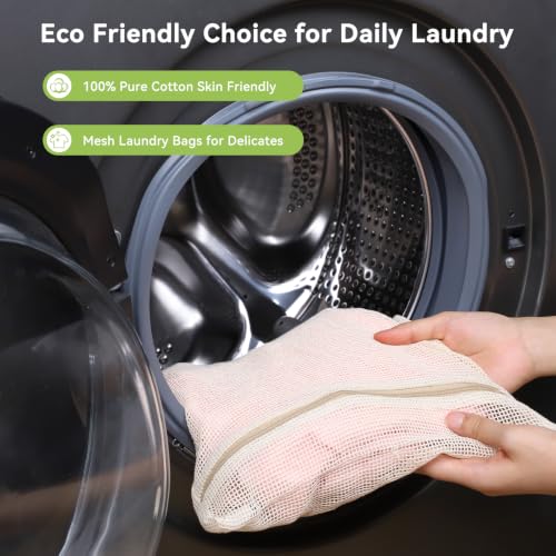 OTraki Durable Cotton Mesh Laundry Bags 16 x 20 Inches Breathable Wash Bags | Lingerie Bags with Zipper for Washing Delicates, Travel Wash Bags for Delicates, Clothes, Pants, Underwear, Bra, Socks