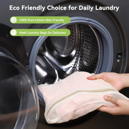 OTraki Durable Cotton Mesh Laundry Bags 16 x 20 Inches Breathable Wash Bags | Lingerie Bags with Zipper for Washing Delicates, Travel Wash Bags for Delicates, Clothes, Pants, Underwear, Bra, Socks