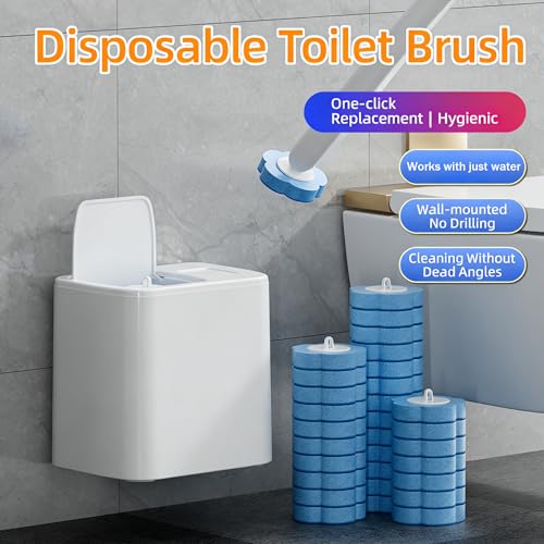 36 Sets of Disposable Toilet Brush Replacement Pads, Toilet Brush Sets, wall-Mounted Non-Contact Toilet Cleaning Kits, and Three Types of Replacement Brush Heads (Replace the Brush Head)