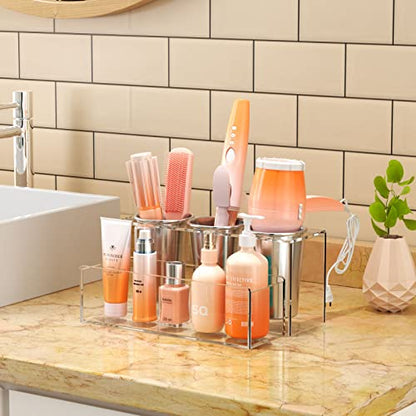 NIUBEE Acrylic Hair Tool Organizer,Hair Blow Dryer Holder with 3 Cups,Clear | Acrylic Hot Tools Organizer,Hair Organizer Storage Countertop,Blow Dryer Holder for Curling Iron,Brush, Straightener,Bathroom
