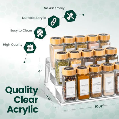 Oizeir Clear Acrylic 3-Tier Spice Rack, Cabinet Pantry Organizer | Clear Acrylic Spice Rack Organizer, 3 Tiers, Deep Shelf, for Cabinet Pantry Countertop, Seasoning Condiment Storage