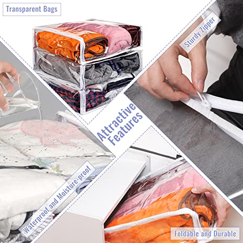 6 Packs Clear Zippered Storage Bags 16 x 14 x 4 Inch Sweater Moth Bags Vinyl Plastic Storage for Blankets Clothes Bed Sheet Organizer with Zipper for Closet Linen Sweater Clothes Comforters Pillow