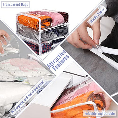 6 Packs Clear Zippered Storage Bags 16 x 14 x 4 Inch Sweater Moth Bags Vinyl Plastic Storage for Blankets Clothes Bed Sheet Organizer with Zipper for Closet Linen Sweater Clothes Comforters Pillow