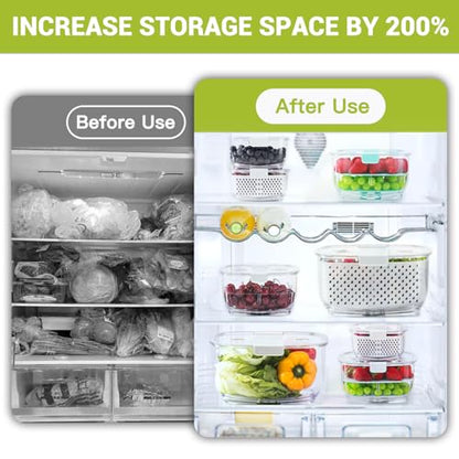 LUXEAR Fresh Produce Vegetable Fruit Storage Containers 3Piece Set, BPA-free, Partitioned Salad Container, Fridge Organizers, Used in Storing Fruits Vegetables, White