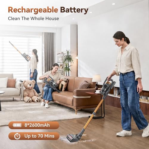 TechRise Cordless Vacuum Cleaner 650W 55KPa with Green Headlight | 70-Min Runtime, Anti-Tangle Brush, 8-in-1 Filter,LED Display,Handheld Design for Pet Hair, Carpet, Hard Floor and Home